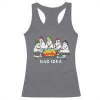 Christmas Snowman Campfire Racerback Tank Top Bad Idea Melting Snowman Family Roasting Marshmallows - Wonder Print Shop