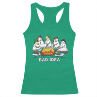 Christmas Snowman Campfire Racerback Tank Top Bad Idea Melting Snowman Family Roasting Marshmallows - Wonder Print Shop