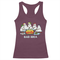 Christmas Snowman Campfire Racerback Tank Top Bad Idea Melting Snowman Family Roasting Marshmallows - Wonder Print Shop