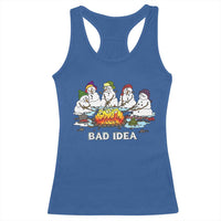 Christmas Snowman Campfire Racerback Tank Top Bad Idea Melting Snowman Family Roasting Marshmallows - Wonder Print Shop