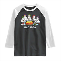 Christmas Snowman Campfire Raglan Shirt Bad Idea Melting Snowman Family Roasting Marshmallows - Wonder Print Shop