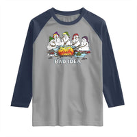 Christmas Snowman Campfire Raglan Shirt Bad Idea Melting Snowman Family Roasting Marshmallows - Wonder Print Shop