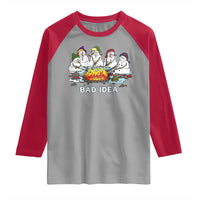 Christmas Snowman Campfire Raglan Shirt Bad Idea Melting Snowman Family Roasting Marshmallows - Wonder Print Shop