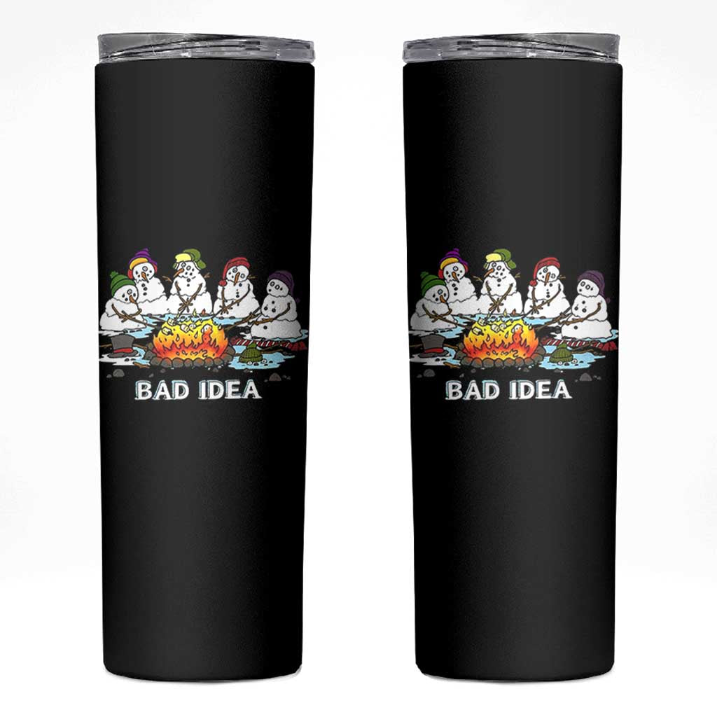 Christmas Snowman Campfire Skinny Tumbler Bad Idea Melting Snowman Family Roasting Marshmallows - Wonder Print Shop