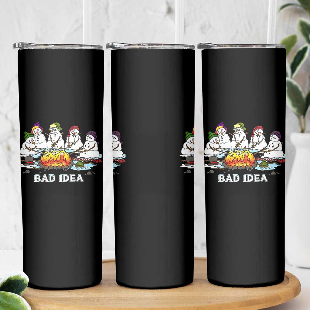 Christmas Snowman Campfire Skinny Tumbler Bad Idea Melting Snowman Family Roasting Marshmallows - Wonder Print Shop
