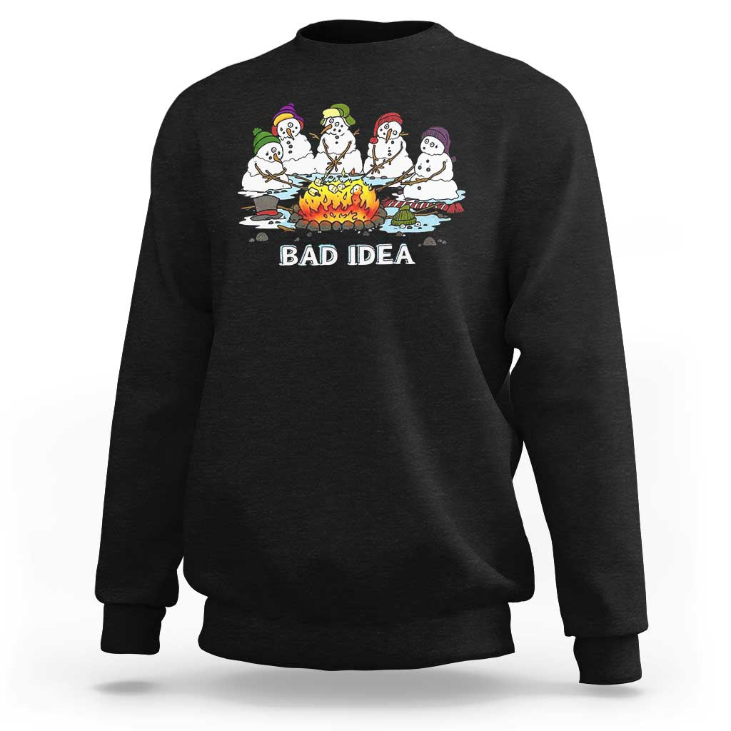 Christmas Snowman Campfire Sweatshirt Bad Idea Melting Snowman Family Roasting Marshmallows - Wonder Print Shop
