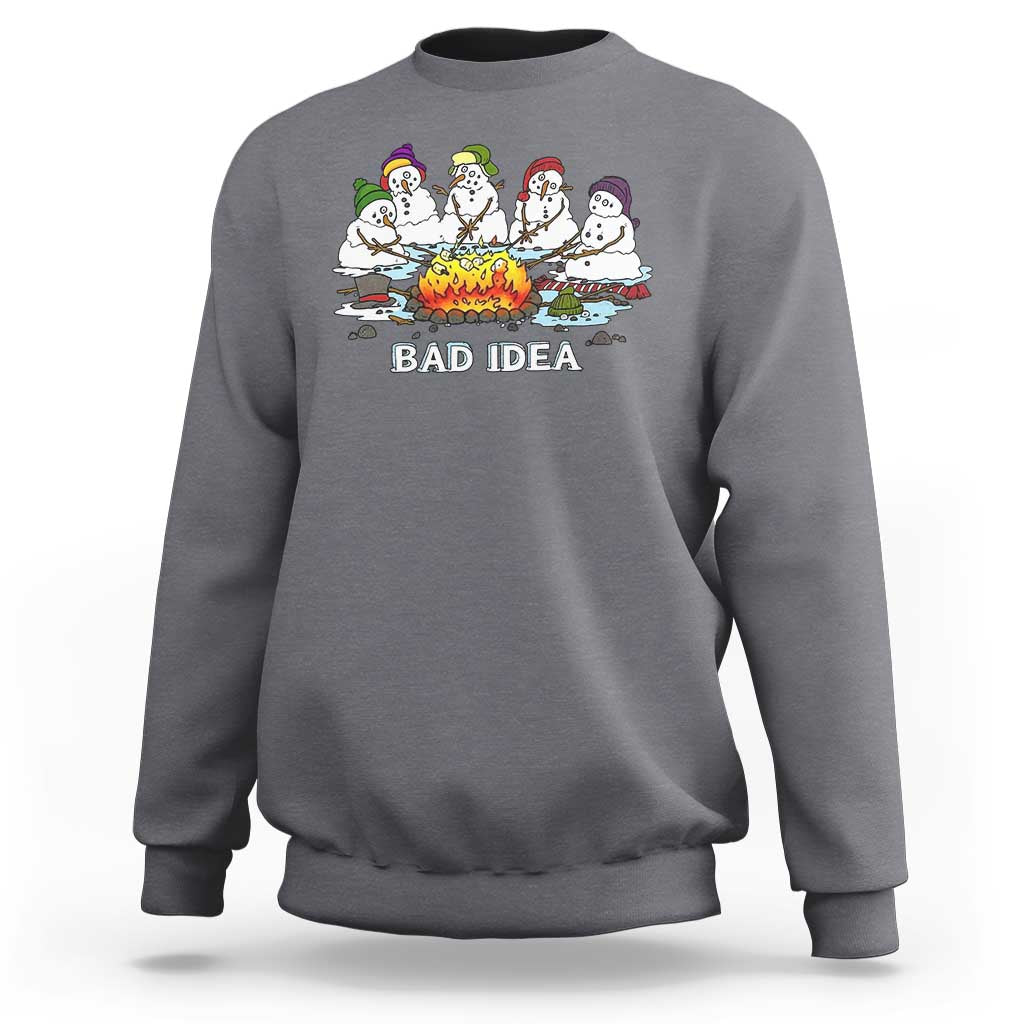 Christmas Snowman Campfire Sweatshirt Bad Idea Melting Snowman Family Roasting Marshmallows - Wonder Print Shop