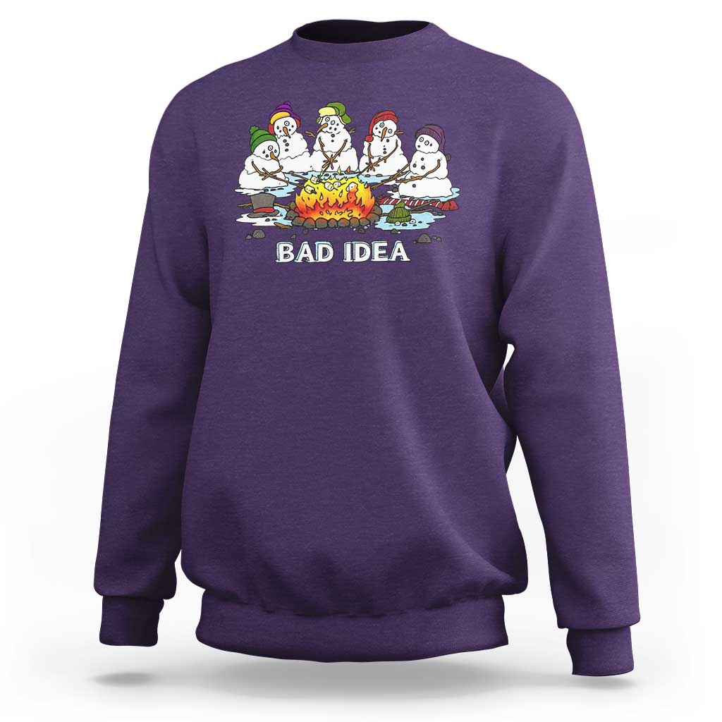 Christmas Snowman Campfire Sweatshirt Bad Idea Melting Snowman Family Roasting Marshmallows - Wonder Print Shop