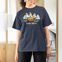 Christmas Snowman Campfire T Shirt For Women Bad Idea Melting Snowman Family Roasting Marshmallows - Wonder Print Shop