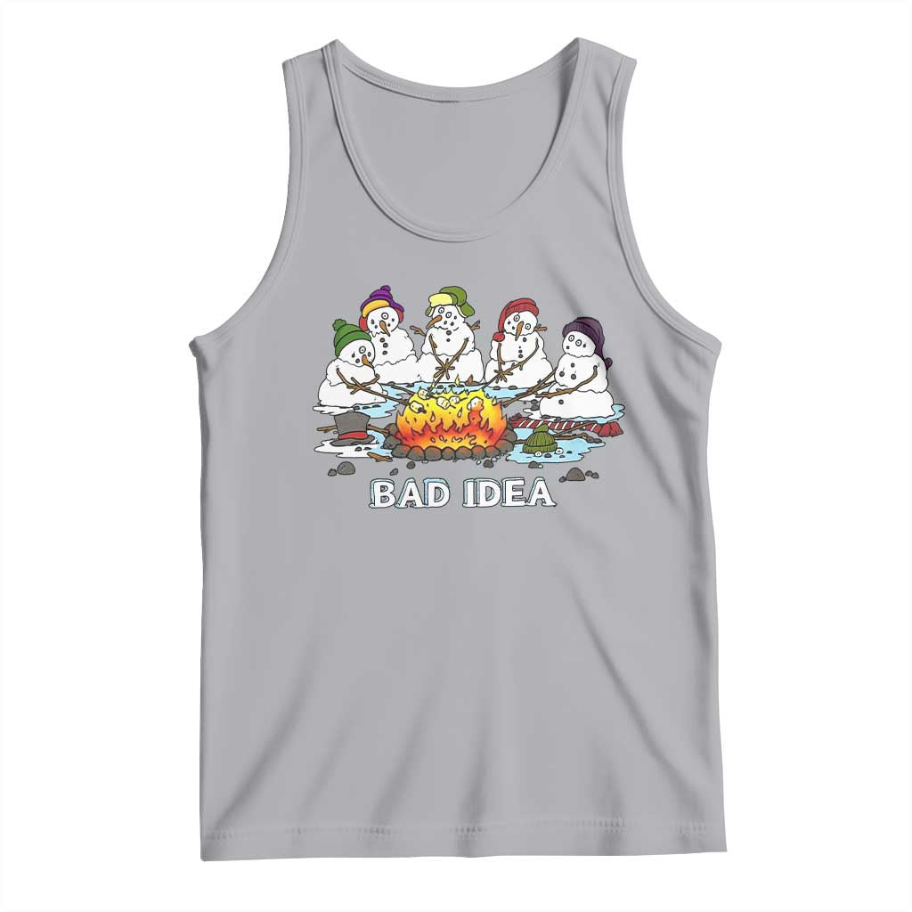 Christmas Snowman Campfire Tank Top Bad Idea Melting Snowman Family Roasting Marshmallows - Wonder Print Shop
