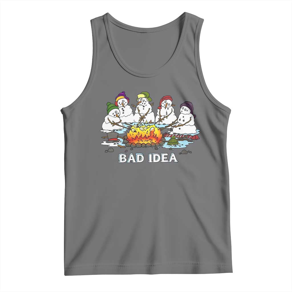Christmas Snowman Campfire Tank Top Bad Idea Melting Snowman Family Roasting Marshmallows - Wonder Print Shop
