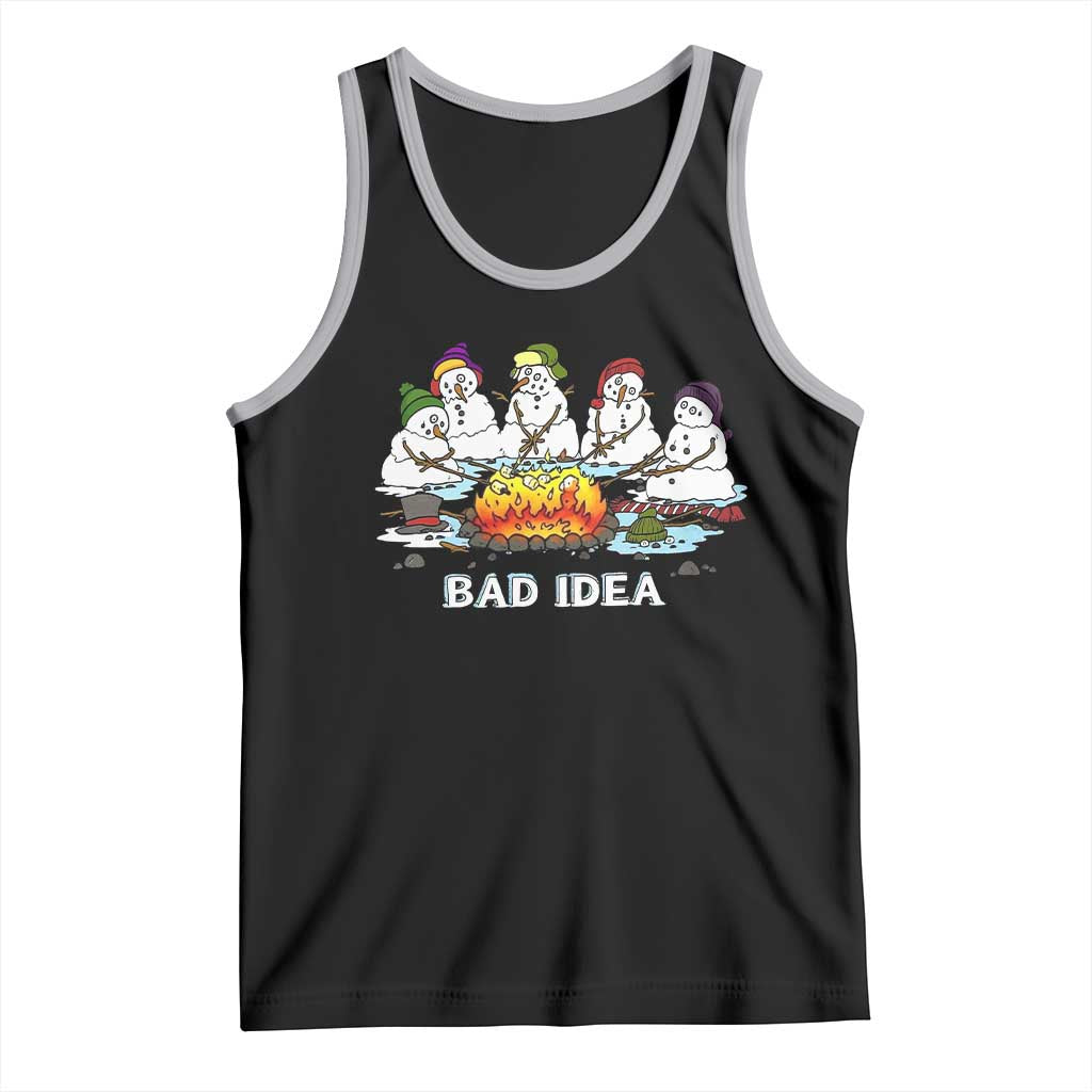 Christmas Snowman Campfire Tank Top Bad Idea Melting Snowman Family Roasting Marshmallows - Wonder Print Shop