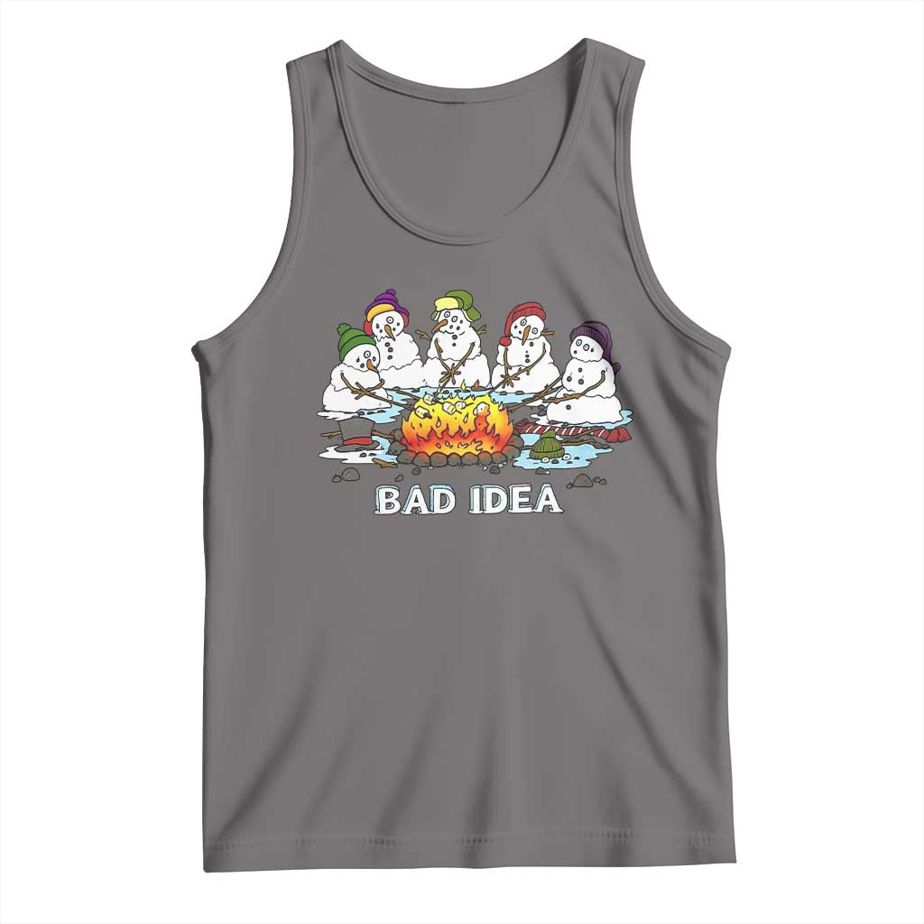 Christmas Snowman Campfire Tank Top Bad Idea Melting Snowman Family Roasting Marshmallows - Wonder Print Shop
