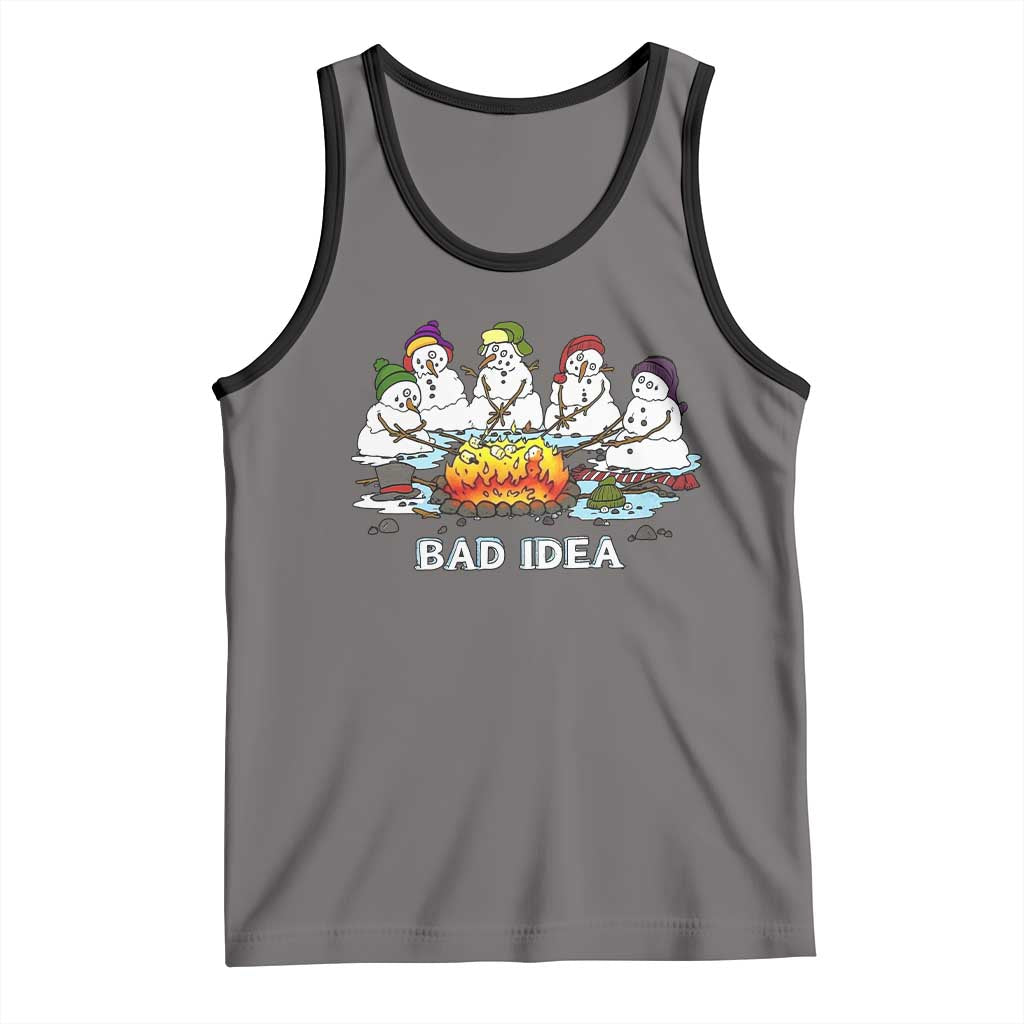 Christmas Snowman Campfire Tank Top Bad Idea Melting Snowman Family Roasting Marshmallows - Wonder Print Shop