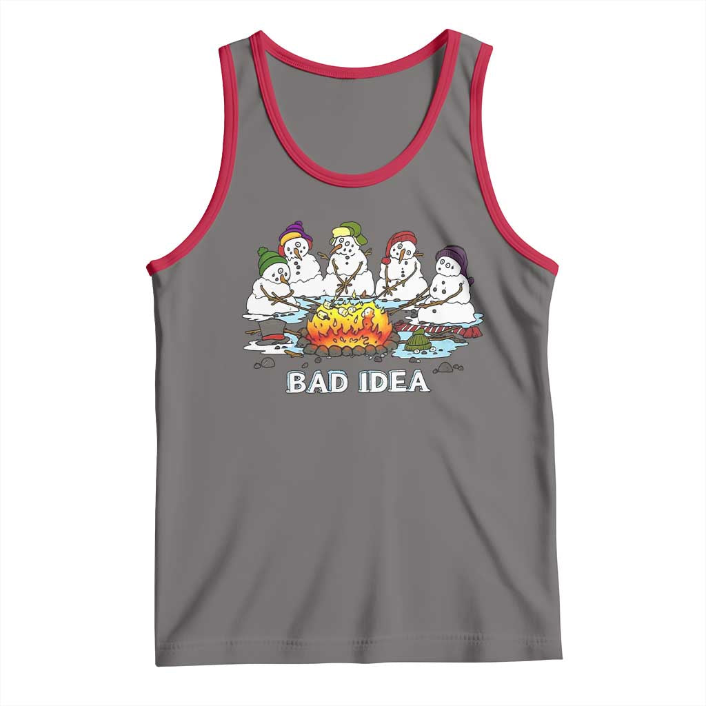 Christmas Snowman Campfire Tank Top Bad Idea Melting Snowman Family Roasting Marshmallows - Wonder Print Shop