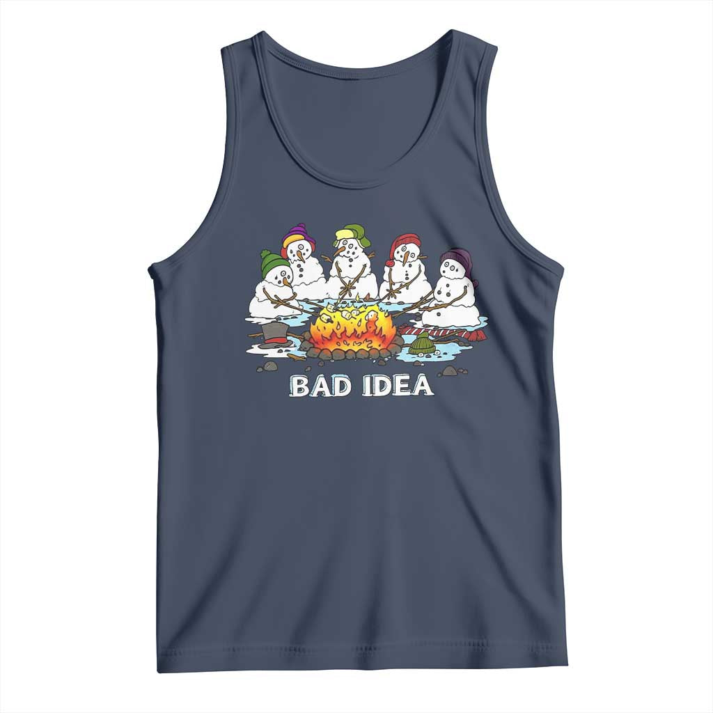 Christmas Snowman Campfire Tank Top Bad Idea Melting Snowman Family Roasting Marshmallows - Wonder Print Shop