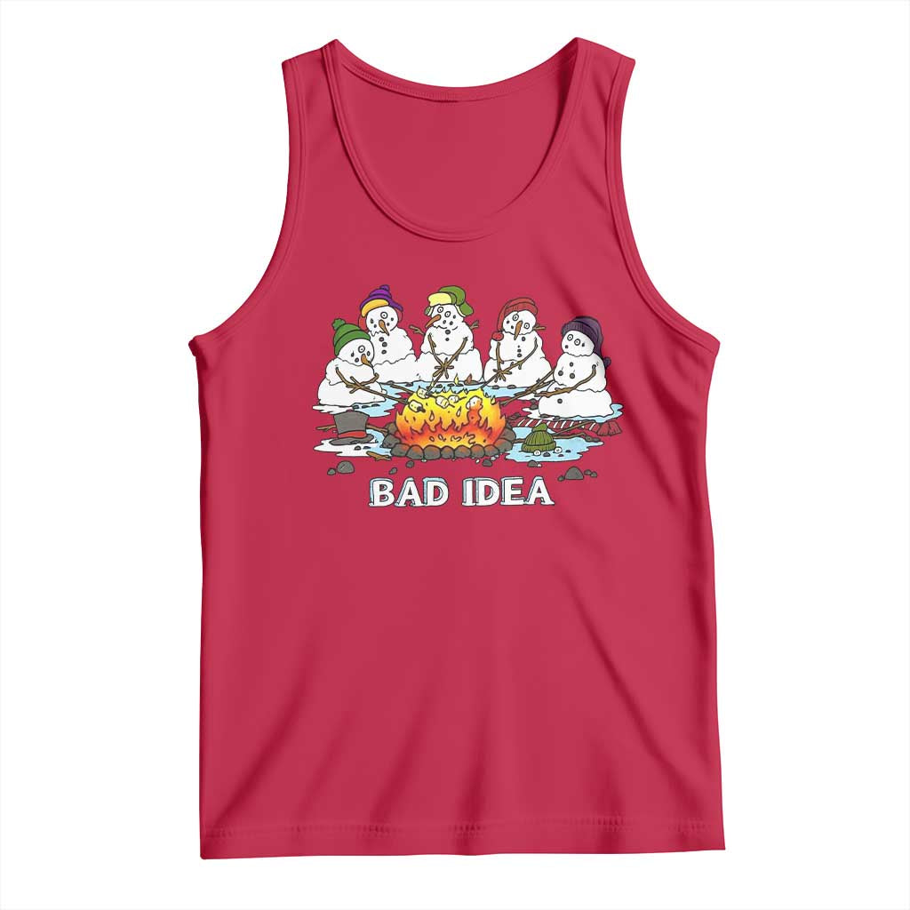 Christmas Snowman Campfire Tank Top Bad Idea Melting Snowman Family Roasting Marshmallows - Wonder Print Shop