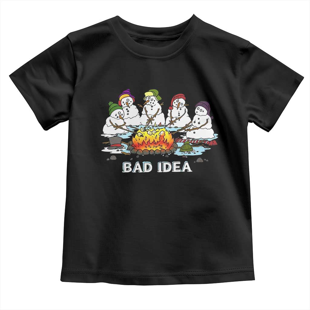 Christmas Snowman Campfire Toddler T Shirt Bad Idea Melting Snowman Family Roasting Marshmallows - Wonder Print Shop