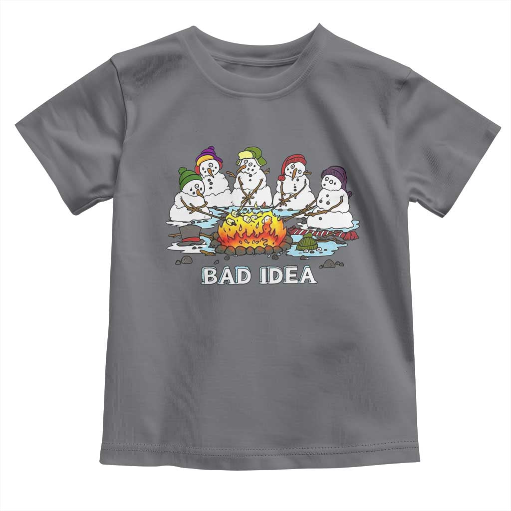 Christmas Snowman Campfire Toddler T Shirt Bad Idea Melting Snowman Family Roasting Marshmallows - Wonder Print Shop