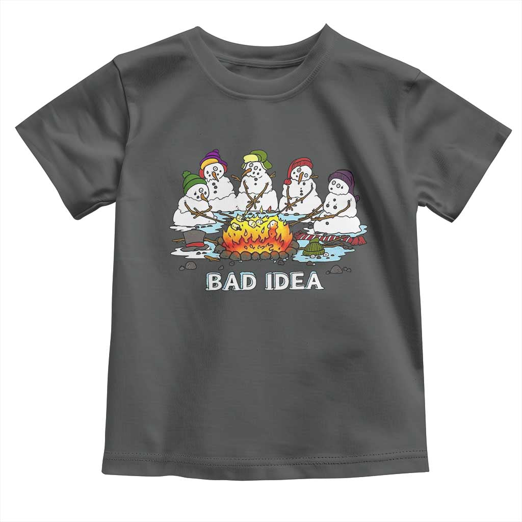 Christmas Snowman Campfire Toddler T Shirt Bad Idea Melting Snowman Family Roasting Marshmallows - Wonder Print Shop
