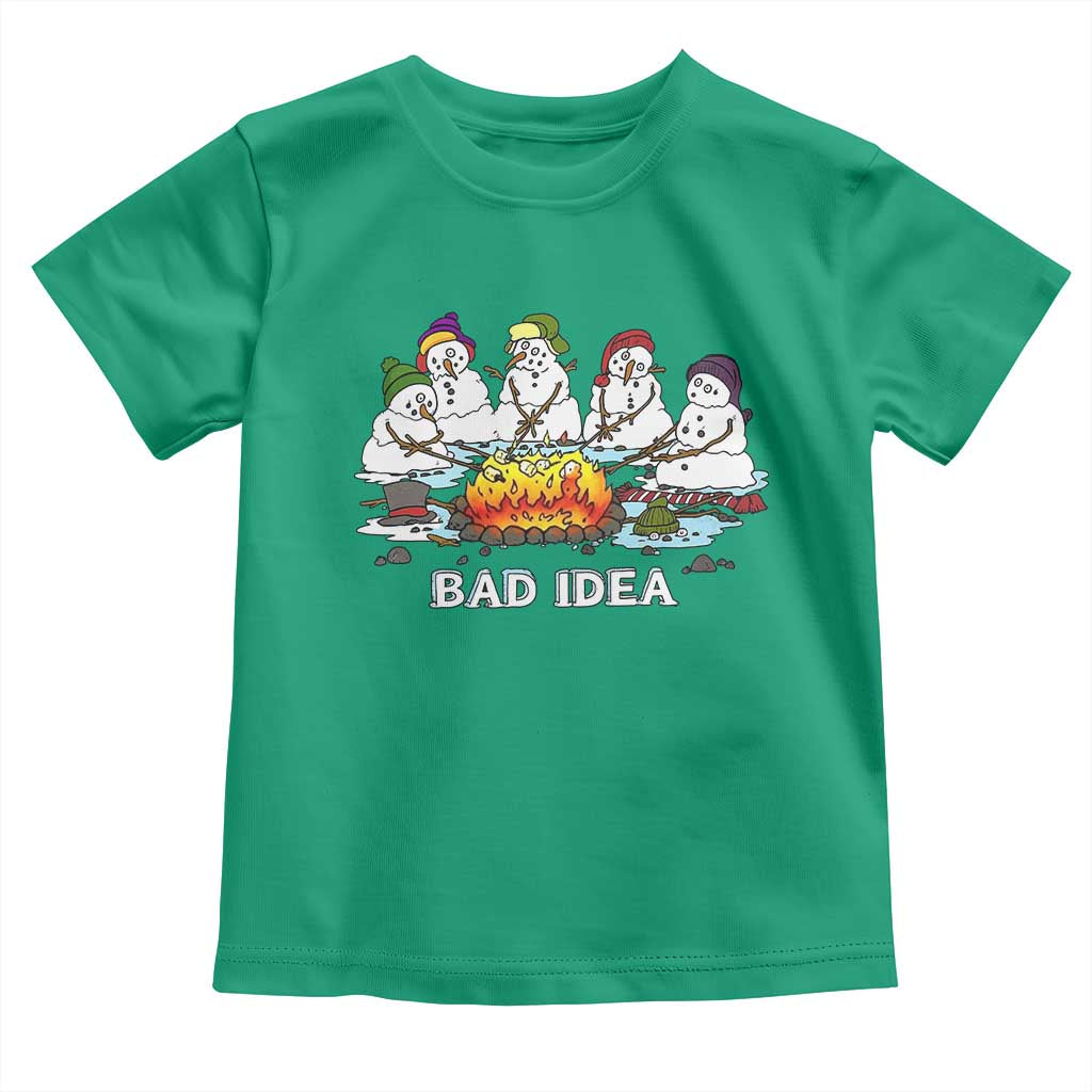 Christmas Snowman Campfire Toddler T Shirt Bad Idea Melting Snowman Family Roasting Marshmallows - Wonder Print Shop