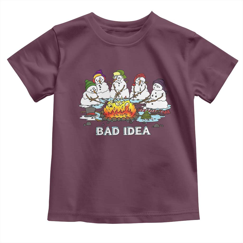 Christmas Snowman Campfire Toddler T Shirt Bad Idea Melting Snowman Family Roasting Marshmallows - Wonder Print Shop