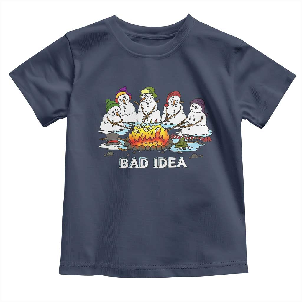 Christmas Snowman Campfire Toddler T Shirt Bad Idea Melting Snowman Family Roasting Marshmallows - Wonder Print Shop