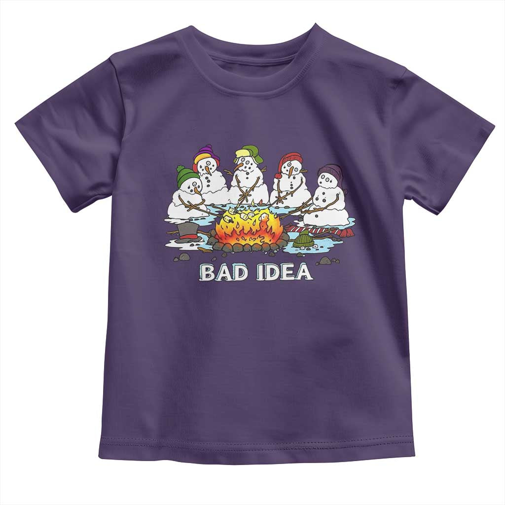 Christmas Snowman Campfire Toddler T Shirt Bad Idea Melting Snowman Family Roasting Marshmallows - Wonder Print Shop
