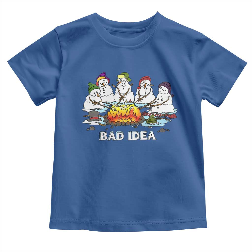 Christmas Snowman Campfire Toddler T Shirt Bad Idea Melting Snowman Family Roasting Marshmallows - Wonder Print Shop