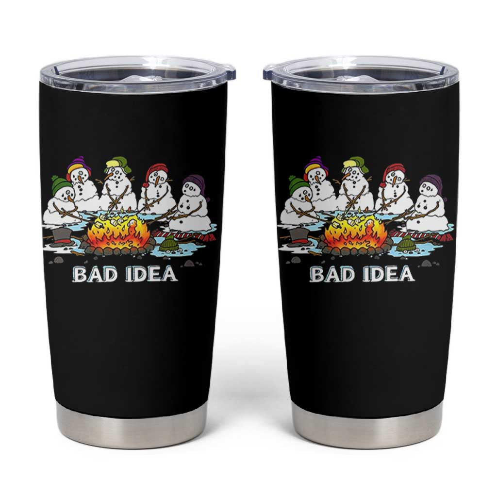 Christmas Snowman Campfire Tumbler Cup Bad Idea Melting Snowman Family Roasting Marshmallows - Wonder Print Shop