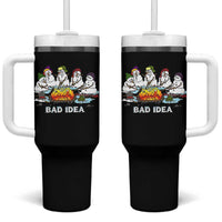 Christmas Snowman Campfire Tumbler With Handle Bad Idea Melting Snowman Family Roasting Marshmallows - Wonder Print Shop