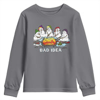 Christmas Snowman Campfire Youth Sweatshirt Bad Idea Melting Snowman Family Roasting Marshmallows - Wonder Print Shop