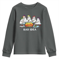 Christmas Snowman Campfire Youth Sweatshirt Bad Idea Melting Snowman Family Roasting Marshmallows - Wonder Print Shop