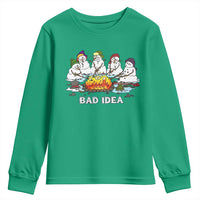 Christmas Snowman Campfire Youth Sweatshirt Bad Idea Melting Snowman Family Roasting Marshmallows - Wonder Print Shop