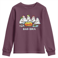 Christmas Snowman Campfire Youth Sweatshirt Bad Idea Melting Snowman Family Roasting Marshmallows - Wonder Print Shop