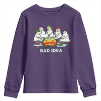 Christmas Snowman Campfire Youth Sweatshirt Bad Idea Melting Snowman Family Roasting Marshmallows - Wonder Print Shop