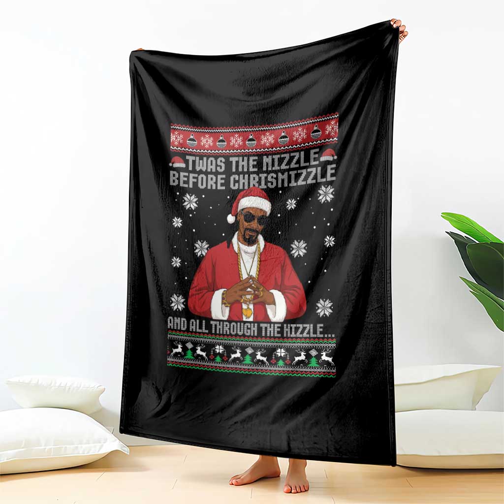Funny Rapper Christmas Throw Blanket Gangsta Twas the Nizzle Before Chrismizzle Ugly Xmas - Wonder Print Shop