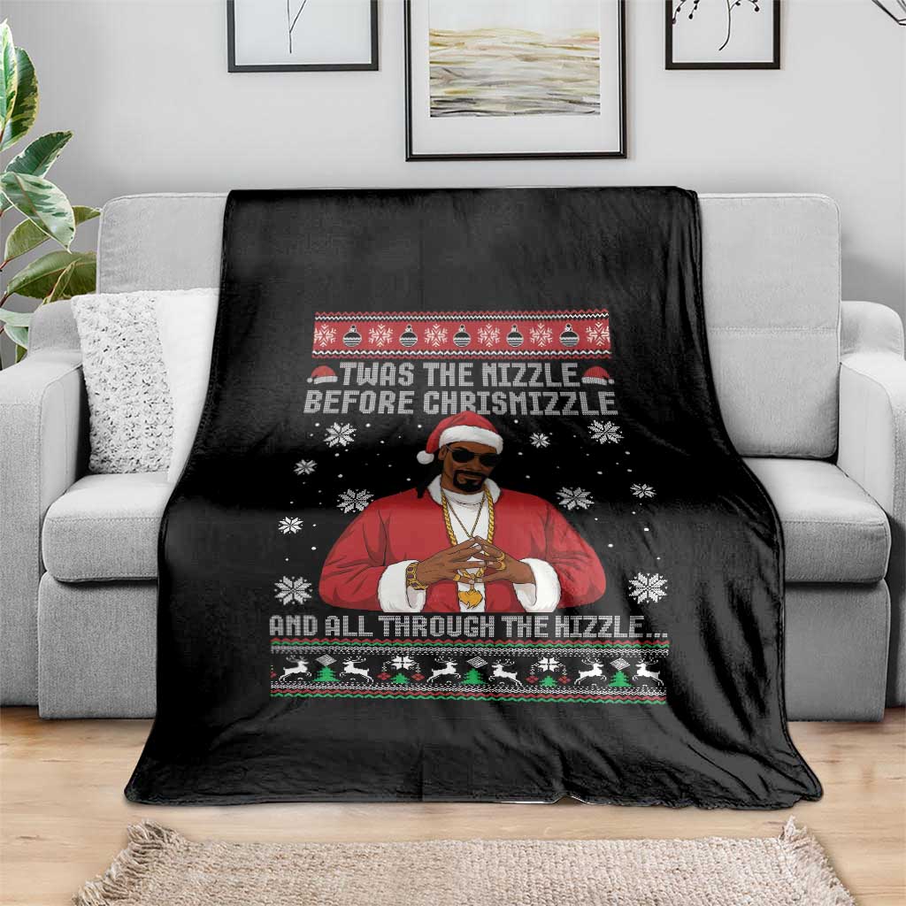 Funny Rapper Christmas Throw Blanket Gangsta Twas the Nizzle Before Chrismizzle Ugly Xmas - Wonder Print Shop