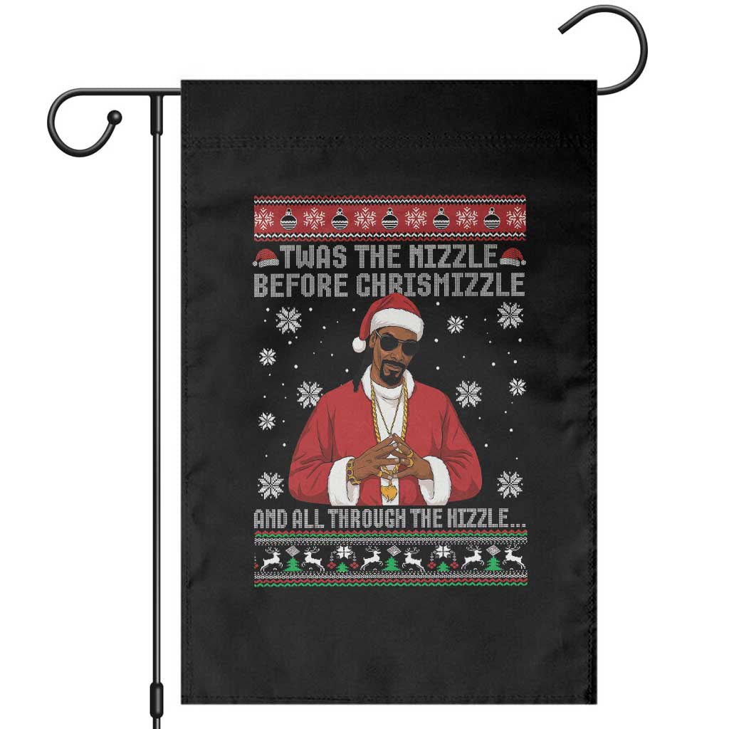 Funny Rapper Christmas Garden Flag Gangsta Twas the Nizzle Before Chrismizzle Ugly Xmas - Wonder Print Shop