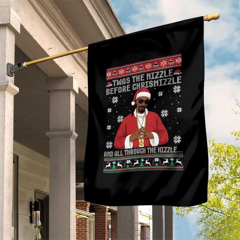 Funny Rapper Christmas Garden Flag Gangsta Twas the Nizzle Before Chrismizzle Ugly Xmas - Wonder Print Shop