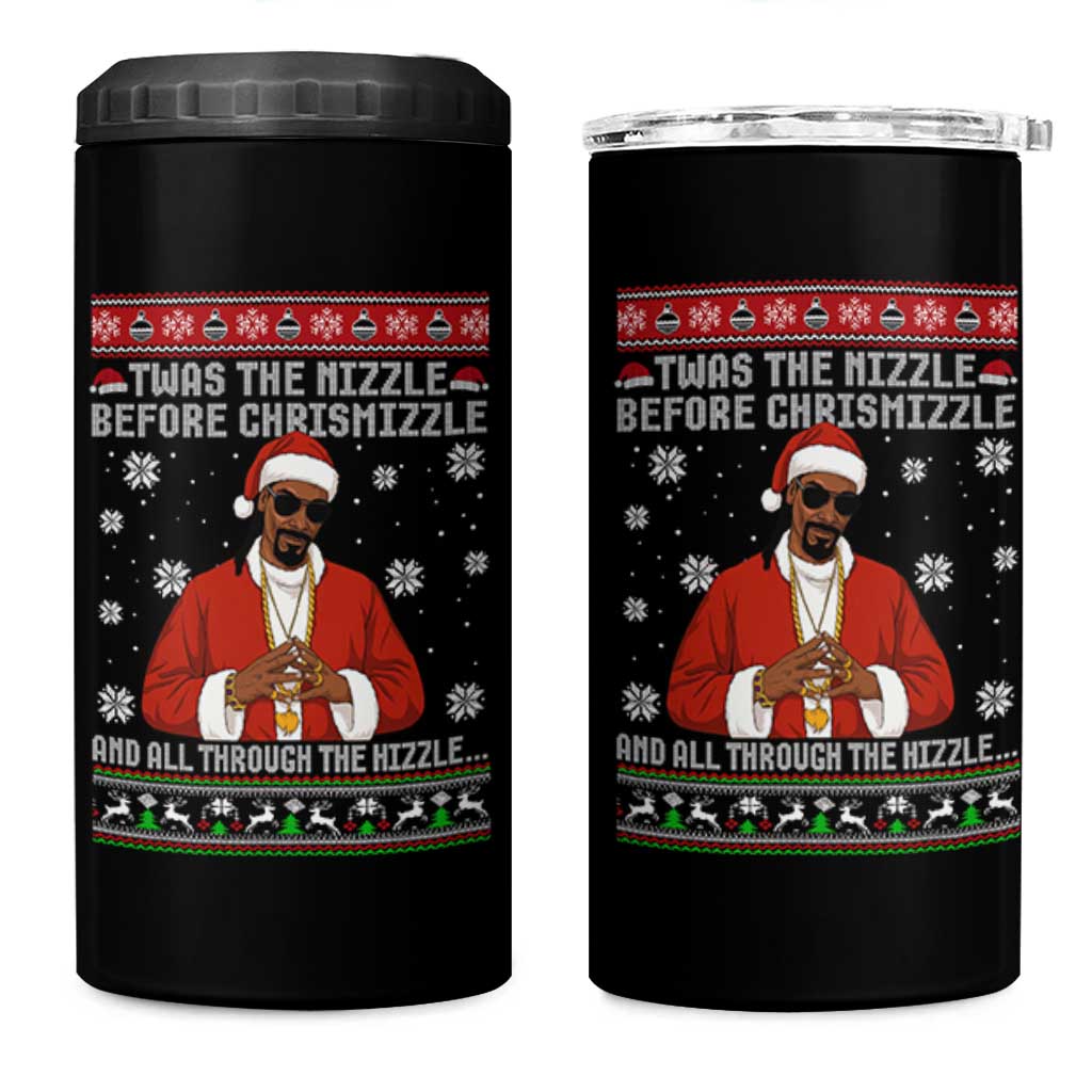 Funny Rapper Christmas 4 in 1 Can Cooler Tumbler Gangsta Twas the Nizzle Before Chrismizzle Ugly Xmas - Wonder Print Shop