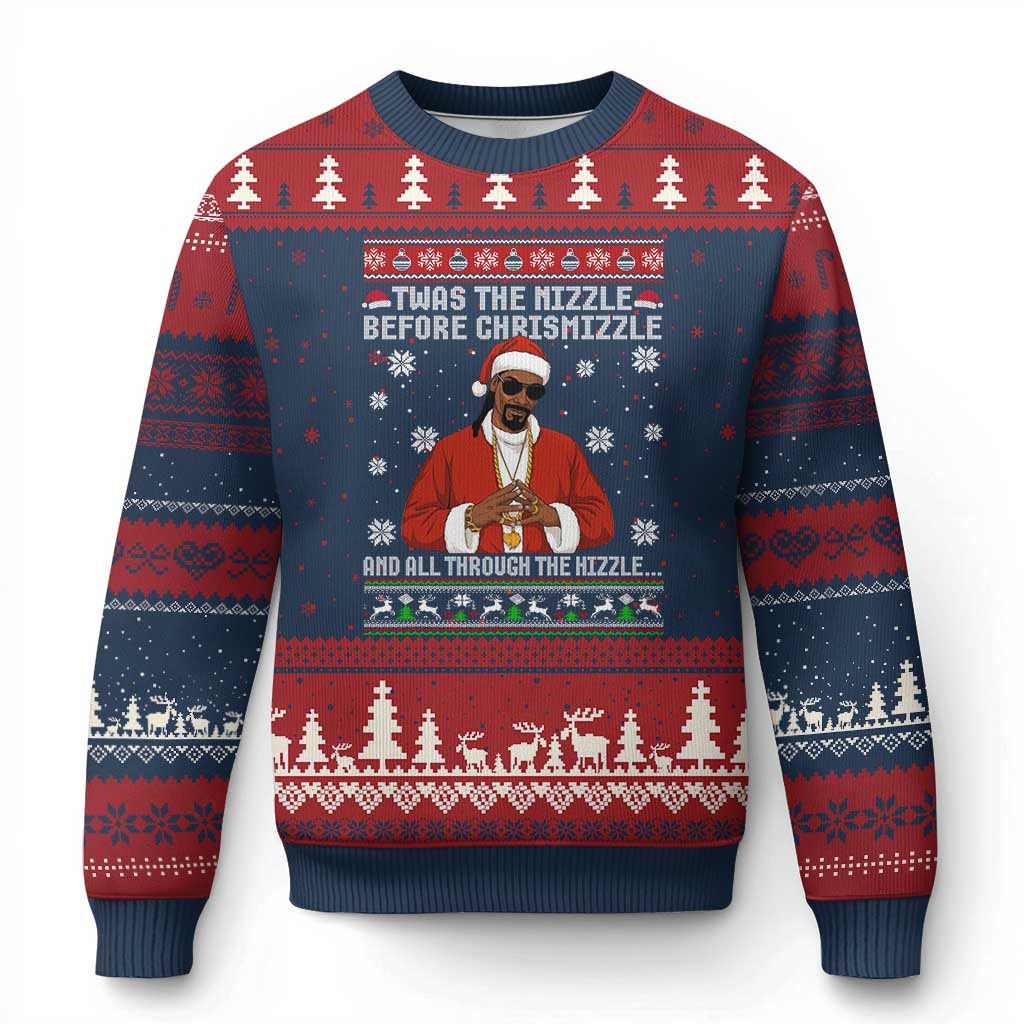 Funny Rapper Xmas Ugly Christmas Sweater Gangsta Twas the Nizzle Before Chrismizzle Ugly Xmas - Wonder Print Shop