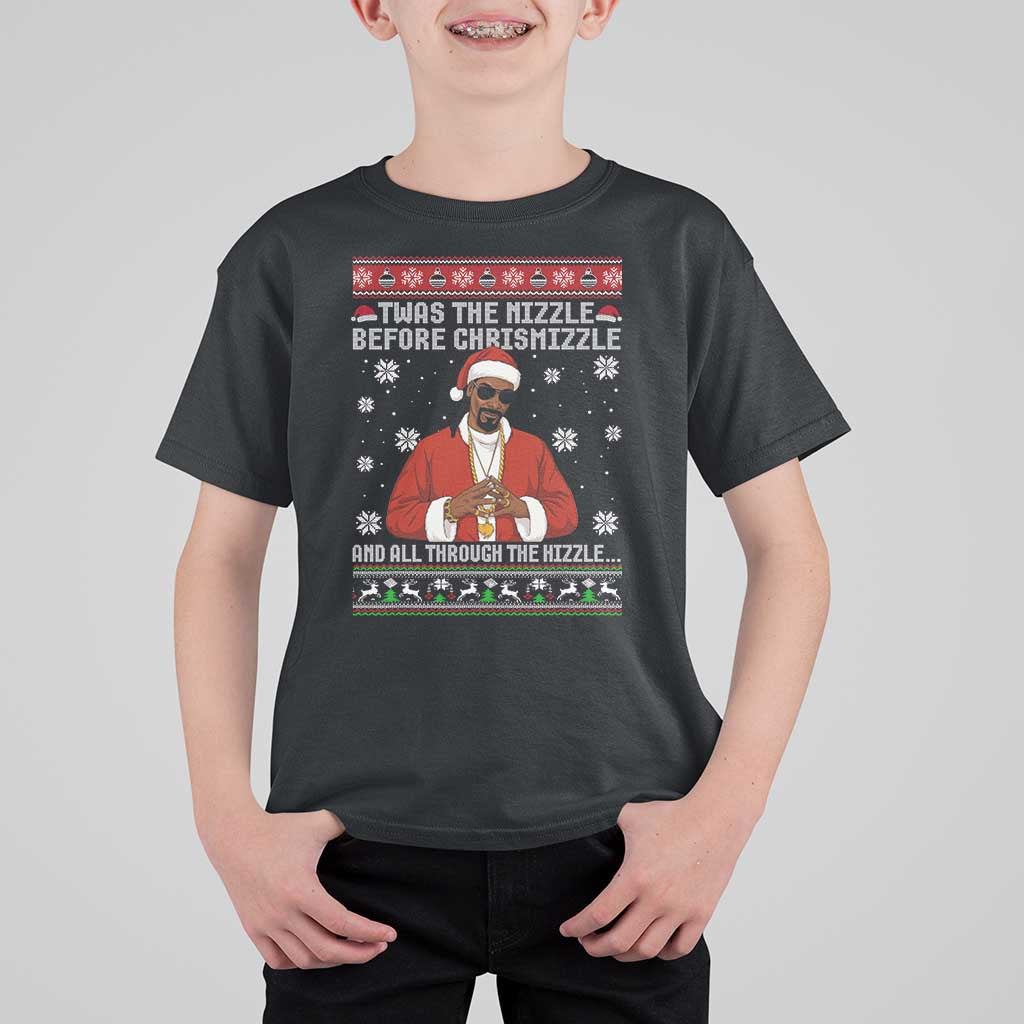 Funny Rapper Christmas T Shirt For Kid Gangsta Twas the Nizzle Before Chrismizzle Ugly Xmas - Wonder Print Shop