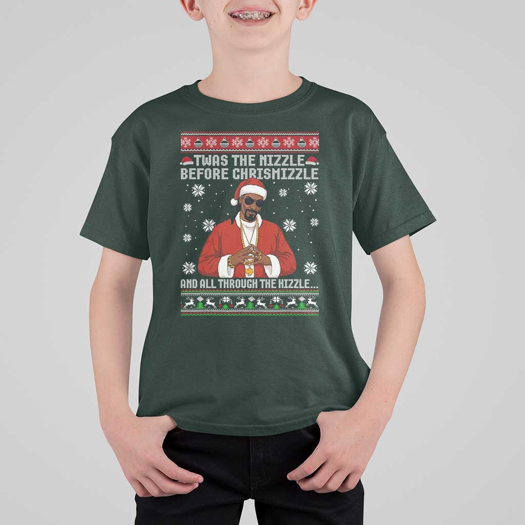 Funny Rapper Christmas T Shirt For Kid Gangsta Twas the Nizzle Before Chrismizzle Ugly Xmas - Wonder Print Shop