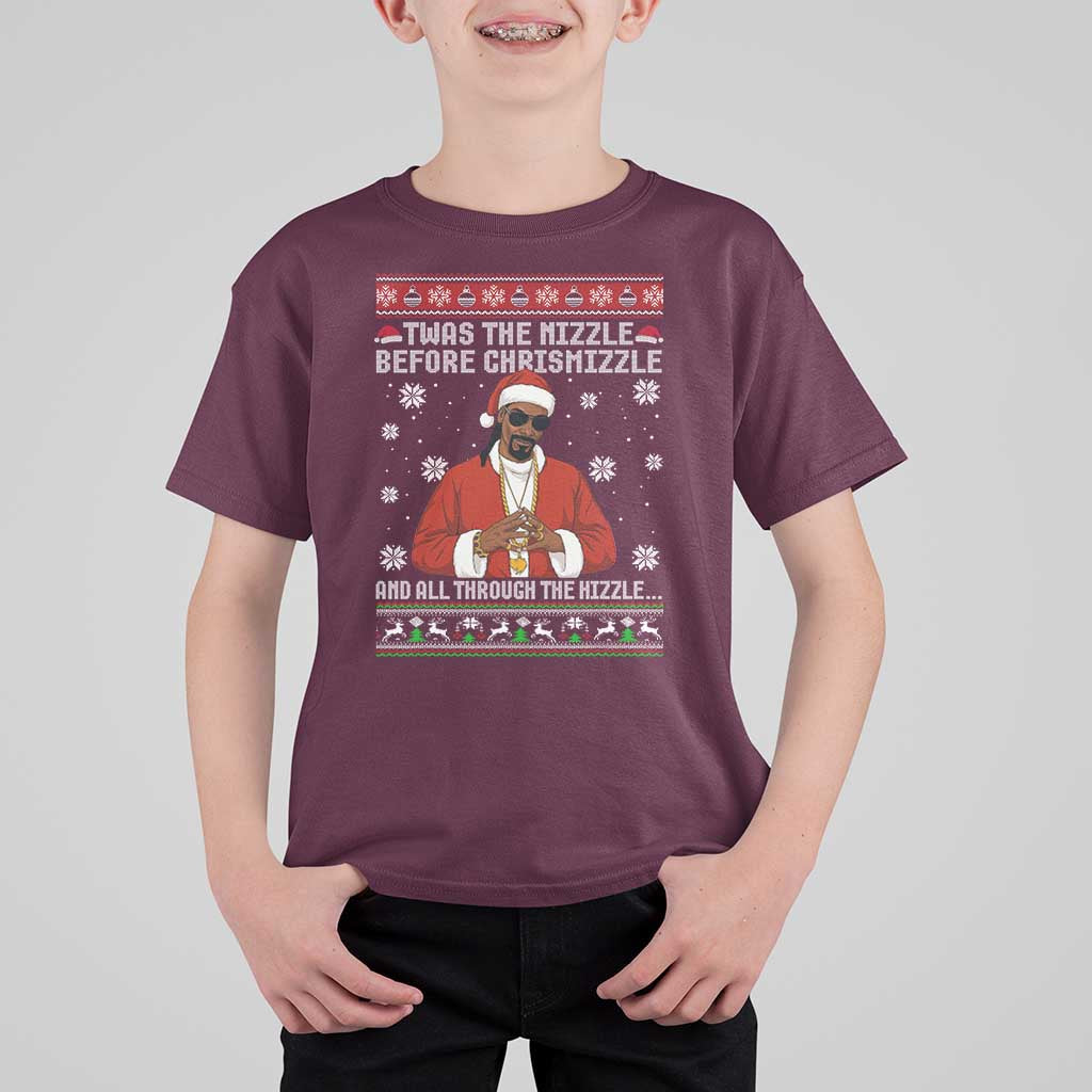 Funny Rapper Christmas T Shirt For Kid Gangsta Twas the Nizzle Before Chrismizzle Ugly Xmas - Wonder Print Shop