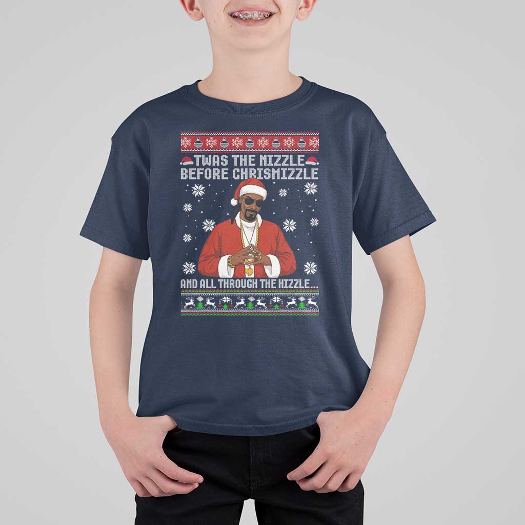 Funny Rapper Christmas T Shirt For Kid Gangsta Twas the Nizzle Before Chrismizzle Ugly Xmas - Wonder Print Shop