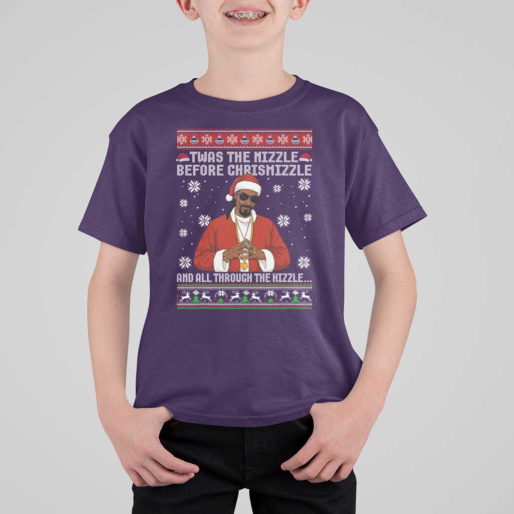 Funny Rapper Christmas T Shirt For Kid Gangsta Twas the Nizzle Before Chrismizzle Ugly Xmas - Wonder Print Shop