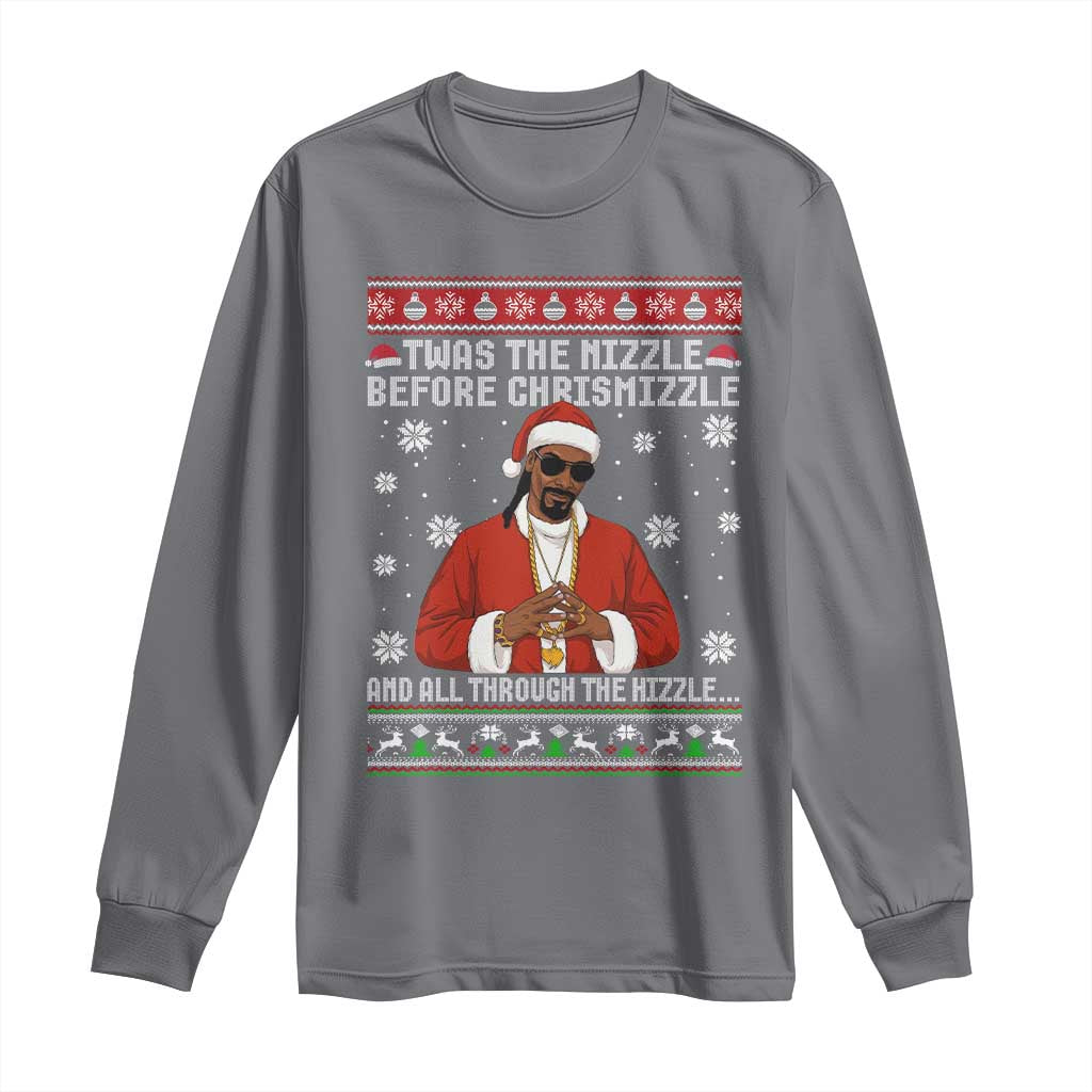 Funny Rapper Christmas Long Sleeve Shirt Gangsta Twas the Nizzle Before Chrismizzle Ugly Xmas - Wonder Print Shop