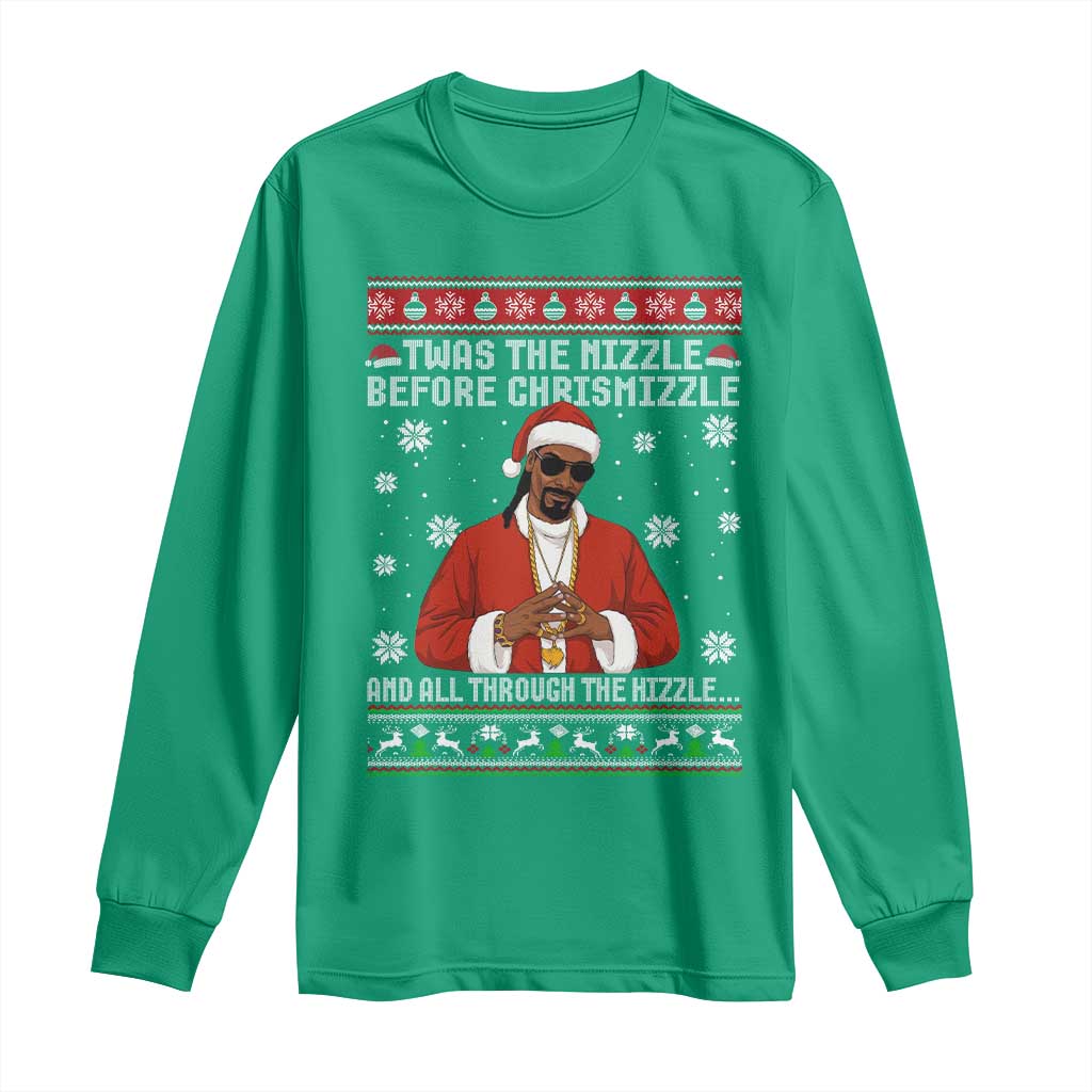 Funny Rapper Christmas Long Sleeve Shirt Gangsta Twas the Nizzle Before Chrismizzle Ugly Xmas - Wonder Print Shop