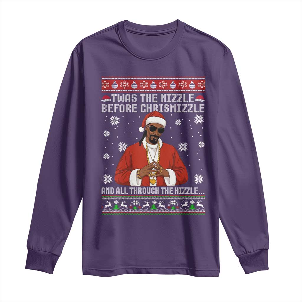 Funny Rapper Christmas Long Sleeve Shirt Gangsta Twas the Nizzle Before Chrismizzle Ugly Xmas - Wonder Print Shop